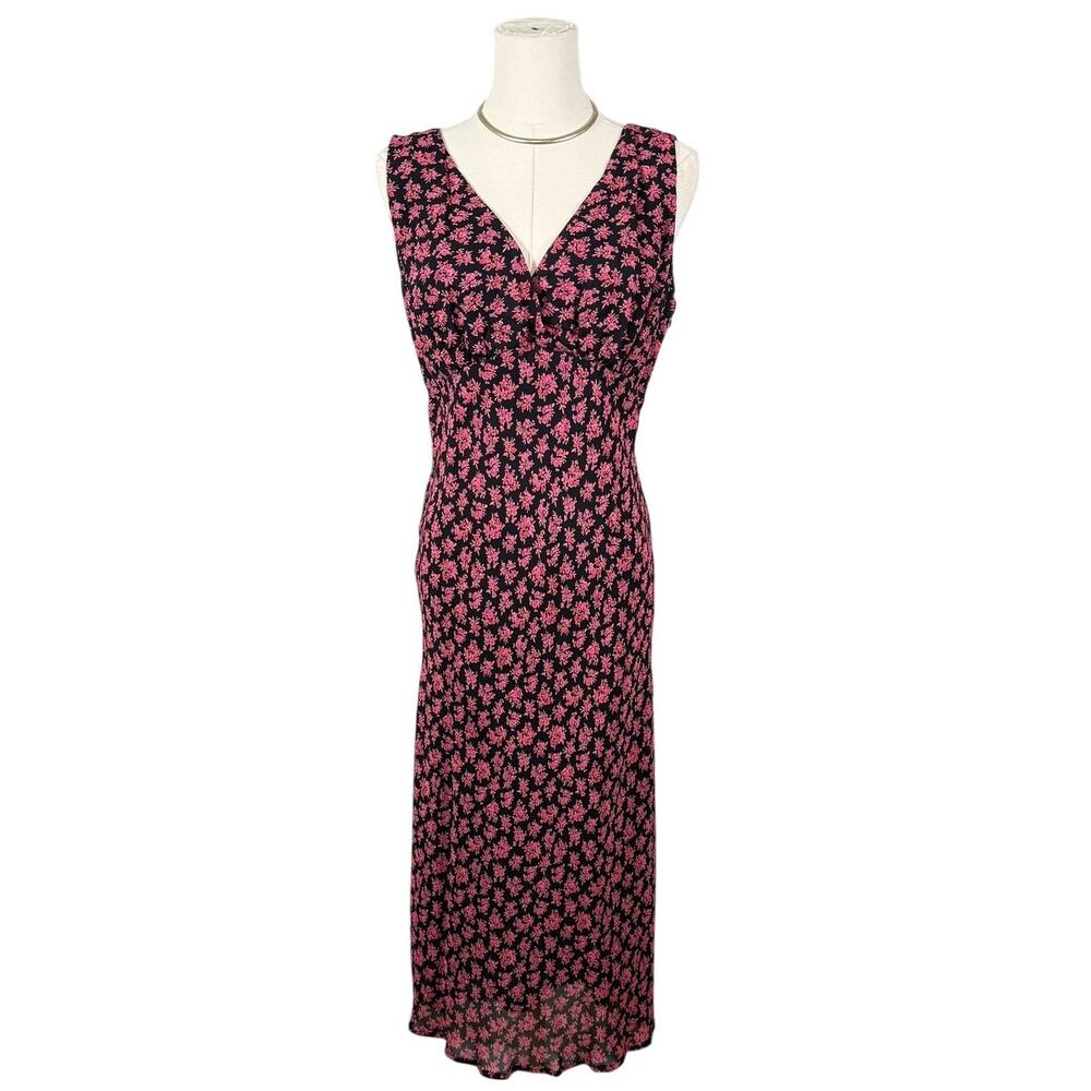 Vintage Casual Corner Floral Slip Dress Y2K Black Pink Midi Italy 10 Romantic